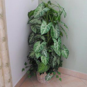 Fabric Foliage Arrangement in a Basket Planter